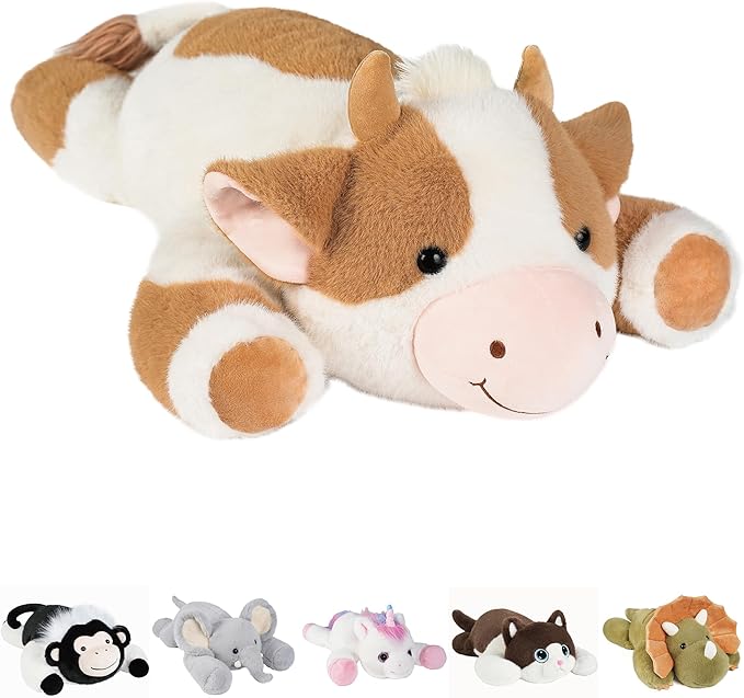 GILFWM Weighted Stuffed Animals Cow - 20.5" Cute Toy Pillow Plushie Gifts for Kids Boys Girls & Adults, 3 lbs Soft Washable Plush Pillowfort