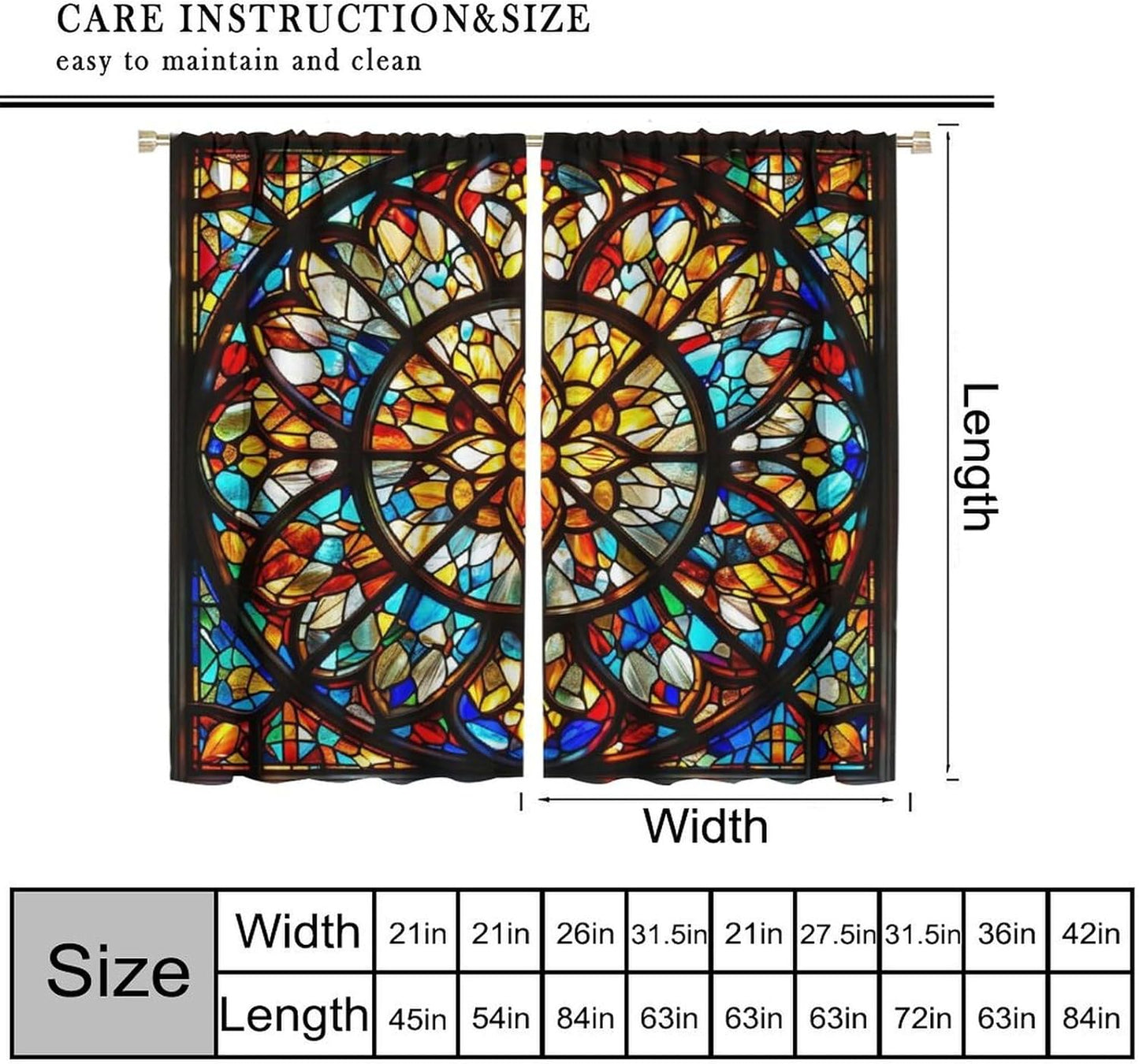 Stained Glass Curtains,Retro Mid Century Abstract Colorful Geometric Prints Home Decor Drapes for Bedroom Living Room Kitchen Window Treatment 2 Panels Set Total Size 63" W X 63" L Inch