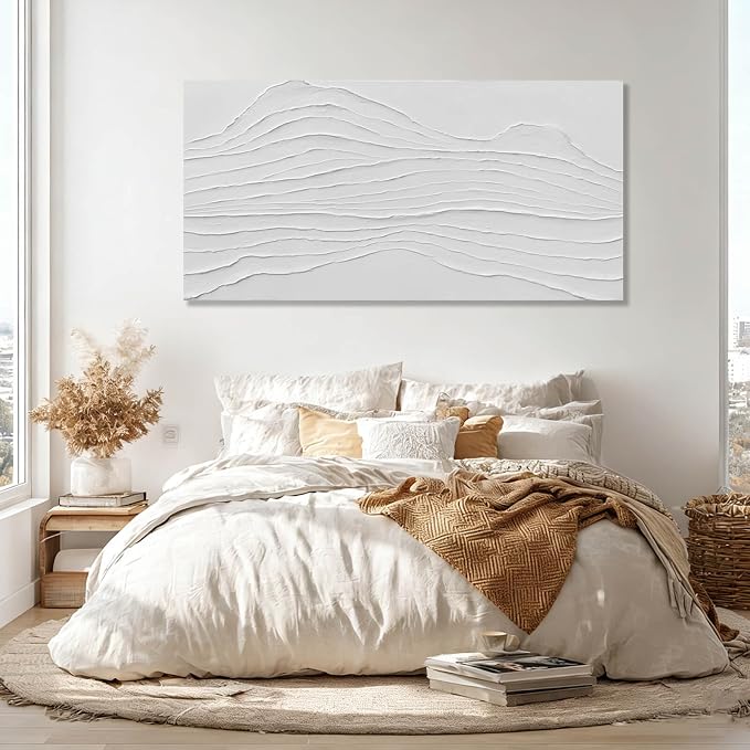 GAIDUOMAI Large Abstract Wall Decor White Line Wall Art Textured Minimalist Poster Contemporary Wall Painting for Living Room Office Bedroom 29"x 58" Hallway Decor