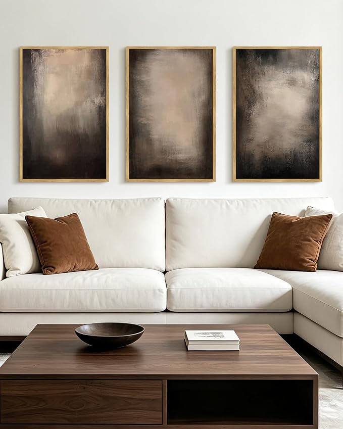 PHOPAGO Abstract Framed Wall Art Large 16x24in Earthy in Deep Brown and Beige Tones Modern Art Decorative Keep Clam Bedroom Hallway Home Decor - Natural Framed