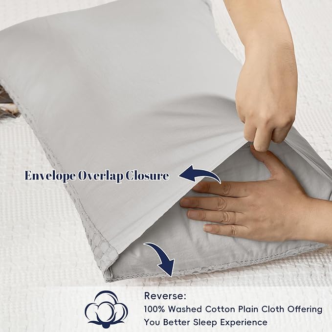 PHF 100% Cotton Waffle Pillow Shams Standard Size, 2 Pack 20" x 26" Soft Skin-Friendly Pillowcases, No Filling, Aesthetic Woven and Breathable Waffle Weave Pillow Case Covers for Bed, Light Grey