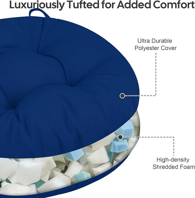 idee-home Outdoor Bistro Chair Cushions Set of 4, Round Seat Cushions | 18”x18”x 6” Thick Outdoor Round Seat Pads Tufted with Ties, Waterproof Patio Furniture Pads for Garden