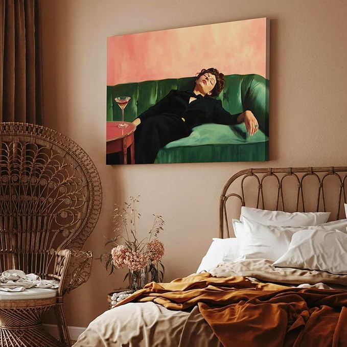 Vintage Woman Wall Art Funky Victorian Lady Lying on Couch Canvas Prints Moody Painting Poster Eclectic Aesthetic Wall Decor Picture Home Decor for Girly Bedroom Living Room 12X16Inch Framed