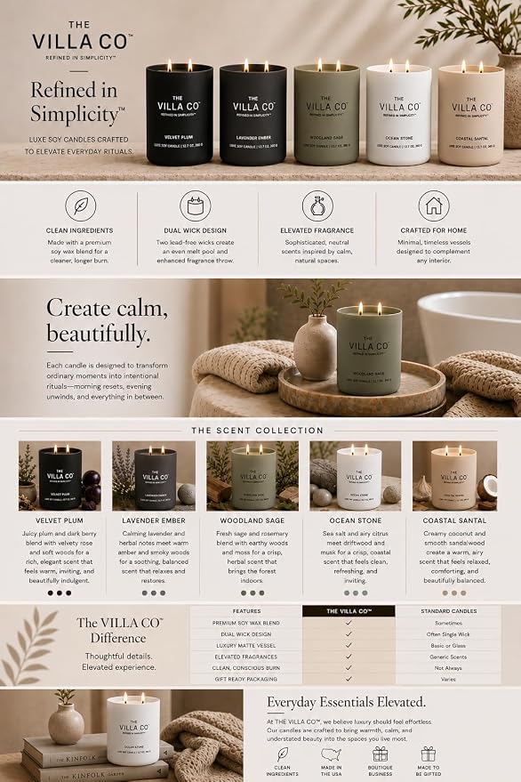 Lavender Ember | Scented Candle for Women & Men | Hand-Poured, Aromatic & Fragrant | 60 Hour Burn Time 12 OZ | Soy Based | Phthalate Free | Made in USA