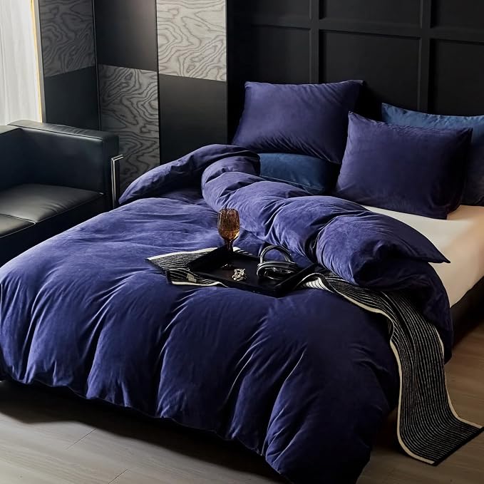WARMDERN Violet Flannel Velvet Duvet Cover King Size Duvet Cover Bedding Sets, 3pcs Ultra Soft Luxury Textured Modern Crystal Velvet Duvet Covers with Zipper Closure(Violet, King)