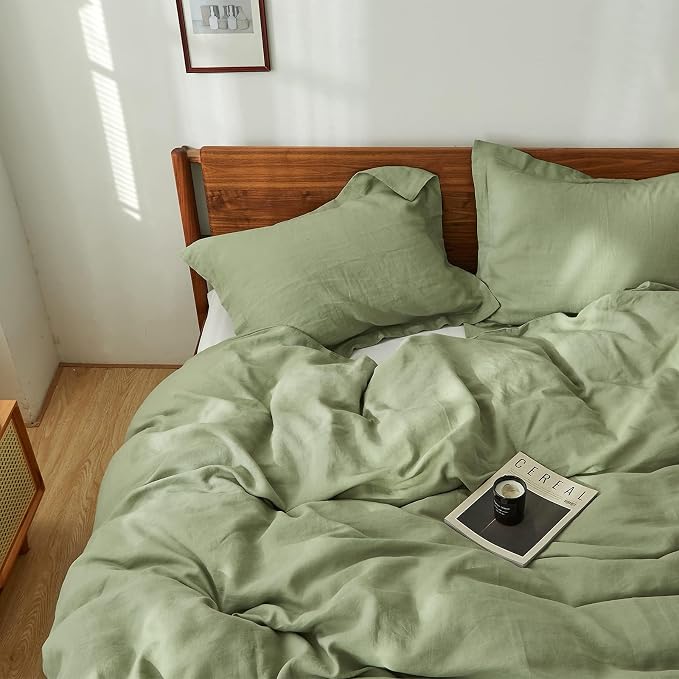 Simple&Opulence 100% Linen Pillow Case King Size Set of 2, Sage Green Pillow Covers with Overlap Closure, Luxury Breathable Pillowcases Protectors Suitable for All-Season (20" X 36", Sage Green)