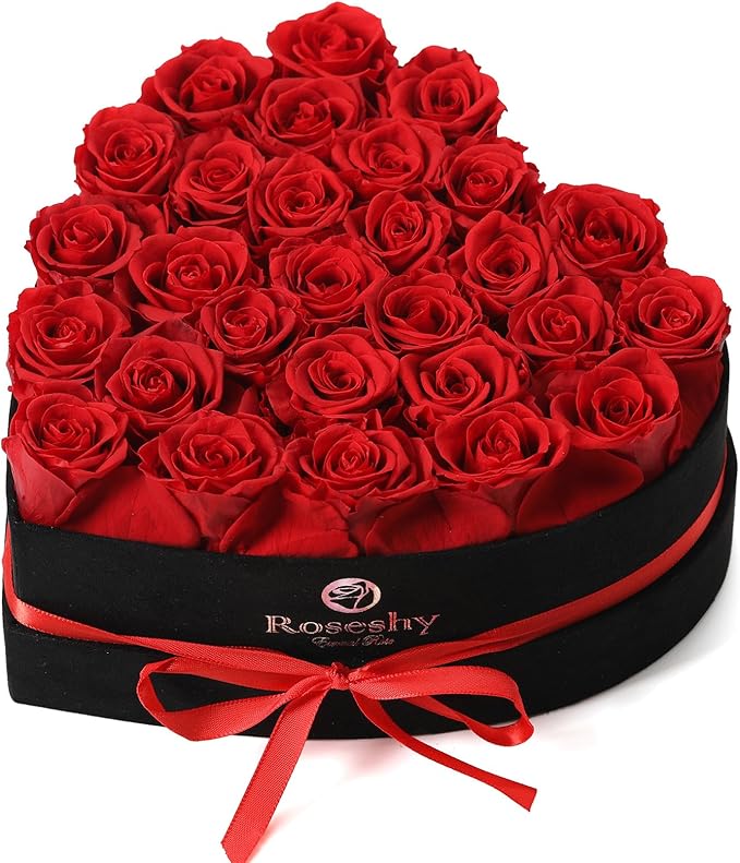 Valentines Day Flowers Roses Gifts for Her,28pcs Red Forever Preserved Roses in Heart Shape Gift Box,Valentines Day Delivery Prime Gifts-Roses Gifts for Women,Mom.