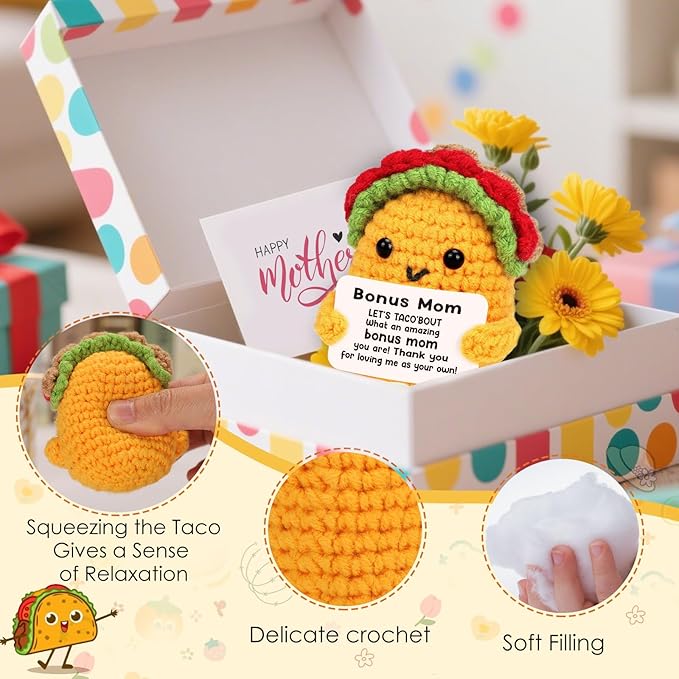 LuoHere Gifts for Stepmom Bonus Mom Mothers Day Funny Gift from Daughter Son, Mothers Day Christmas Birthday Stepmom Gifts Ideas - Handmade Crochet Cute Unique I Love Best Stepped Mom Ever Gift