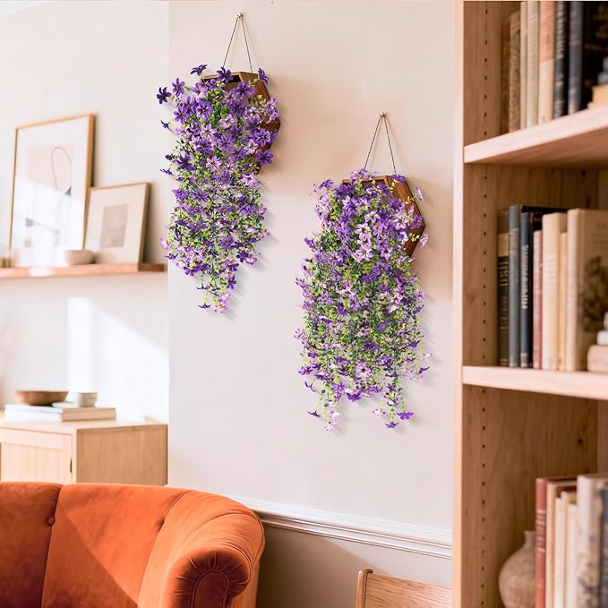 ZFProcess Artificial Hanging Flowers Plants for Outdoor Spring Summer Decoration, 2PCS Faux Silk Daisy UV Resistant Look Real for Outside Home Indoor Planter Porch Garden Yard Decor(Dark Orchid)