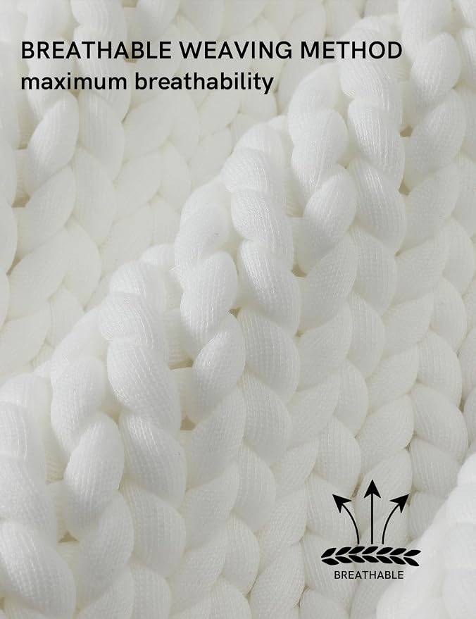 YnM Chunky Throw Blanket, Medium-Weight, Hand Knitted, Skin Friendly, Ventilated and Breathable, Machine Washable, Home Décor Piece for Couch, Sofa and Bed (White, 50x70 Inch)
