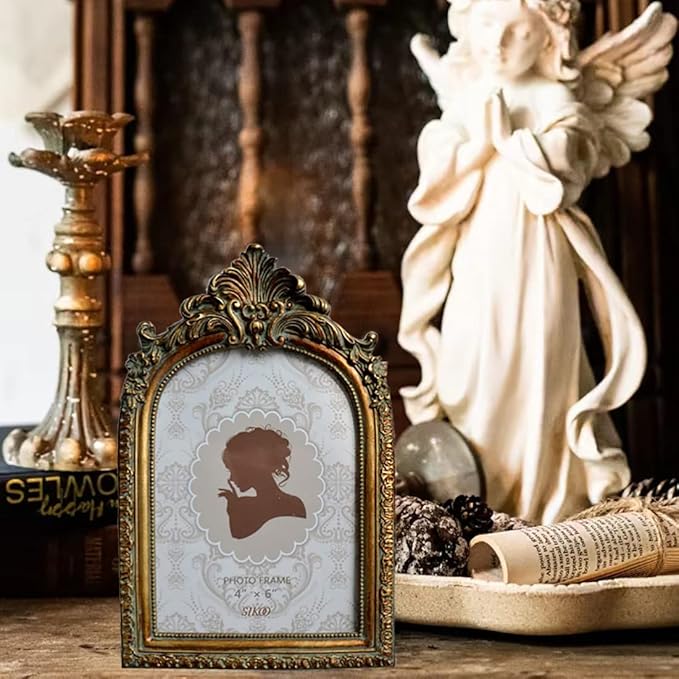 SIKOO Vintage 4x6 Picture Frame Antique OrnateTable Top and Wall Mounting Photo Frame with High Definition Glass Front for Home Decor, Photo Gallery, Art,Bronze Gold (4x6)