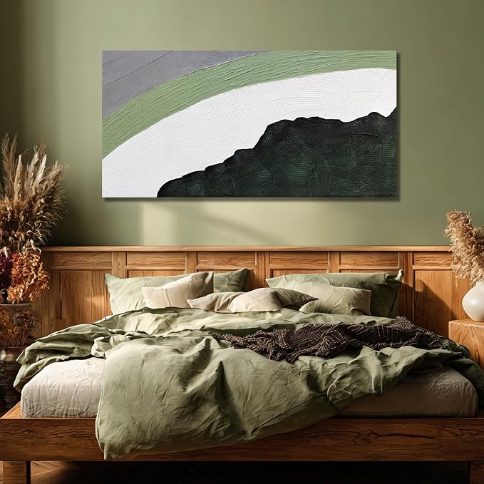 GAIDUOMAI Green Wall Decor Minimalist Wall Art Abstract Art Wall Decor White Painting on Canvas Line Art for Bedroom Dining Room Home 24x48 Inch Ready to Hang