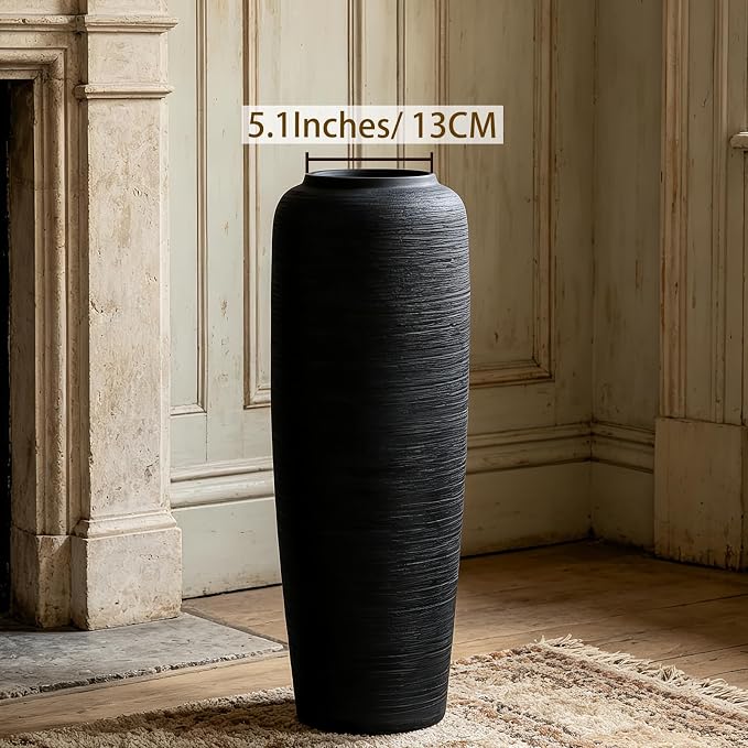 Black Rustic Ceramic Farmhouse Tall Floor Vase,19.7 Inch Vintage Large Vases Pottery Clay Terracotta Rustic Vase for Home Decor Living Room Entryway Table Centerpieces,Kitchen,Housewarming Gifts