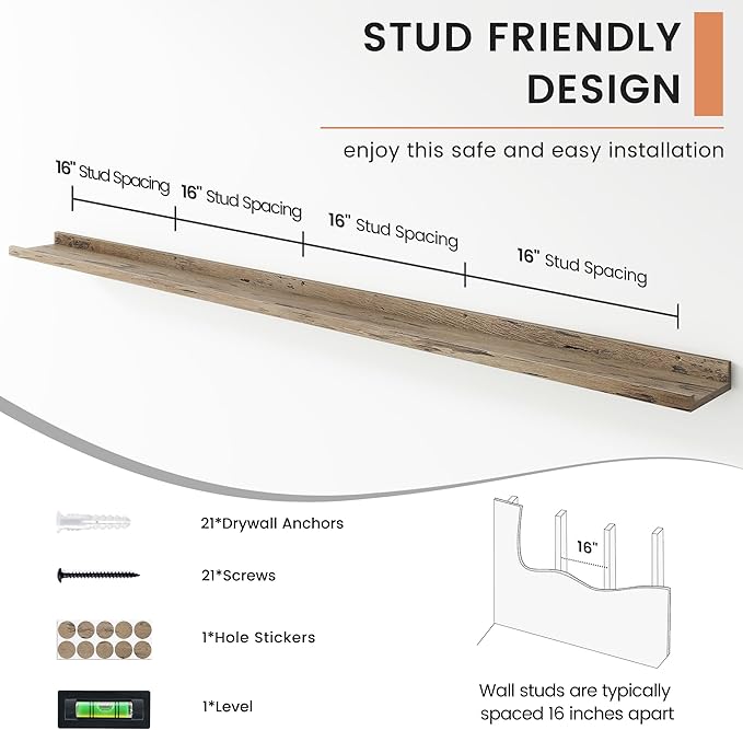 FLYJOE Floating Picture Ledge Shelves for Wall Set of 4, 72 Inch Wall Shelves with Lip Long Large Nursery Book Shelf for Toys Storage Kids Bookshelf Wall Mounted Living Room Bedroom Decor Frames