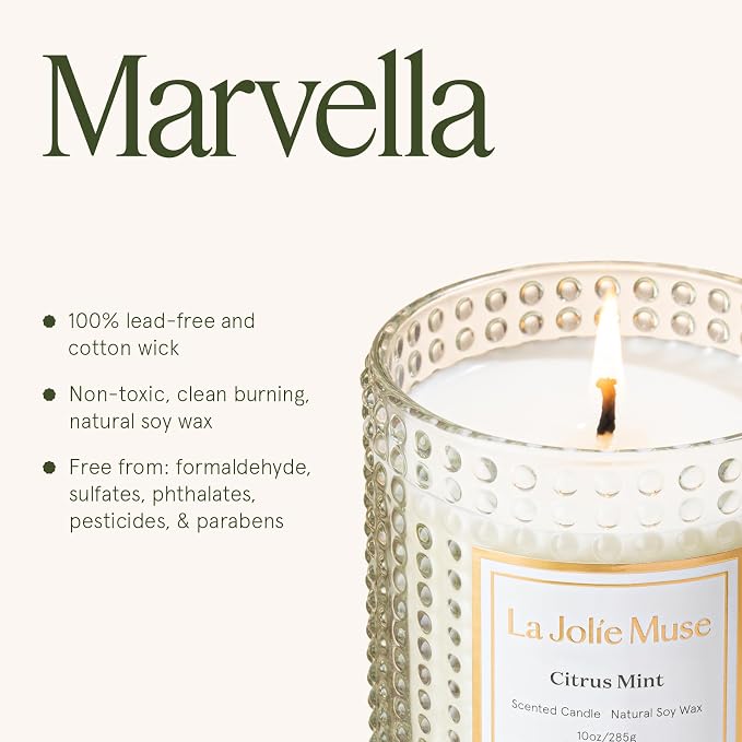 LA JOLIE MUSE Citrus Mint Scented Candles for Home, Natural Soy Wax, 55 Hrs | Large Jar Luxury Candle, Clean Non Toxic, Gift for Women & Men, Decorative Fresh Candle, Spring Summer Candles, Bergamot Yuzu