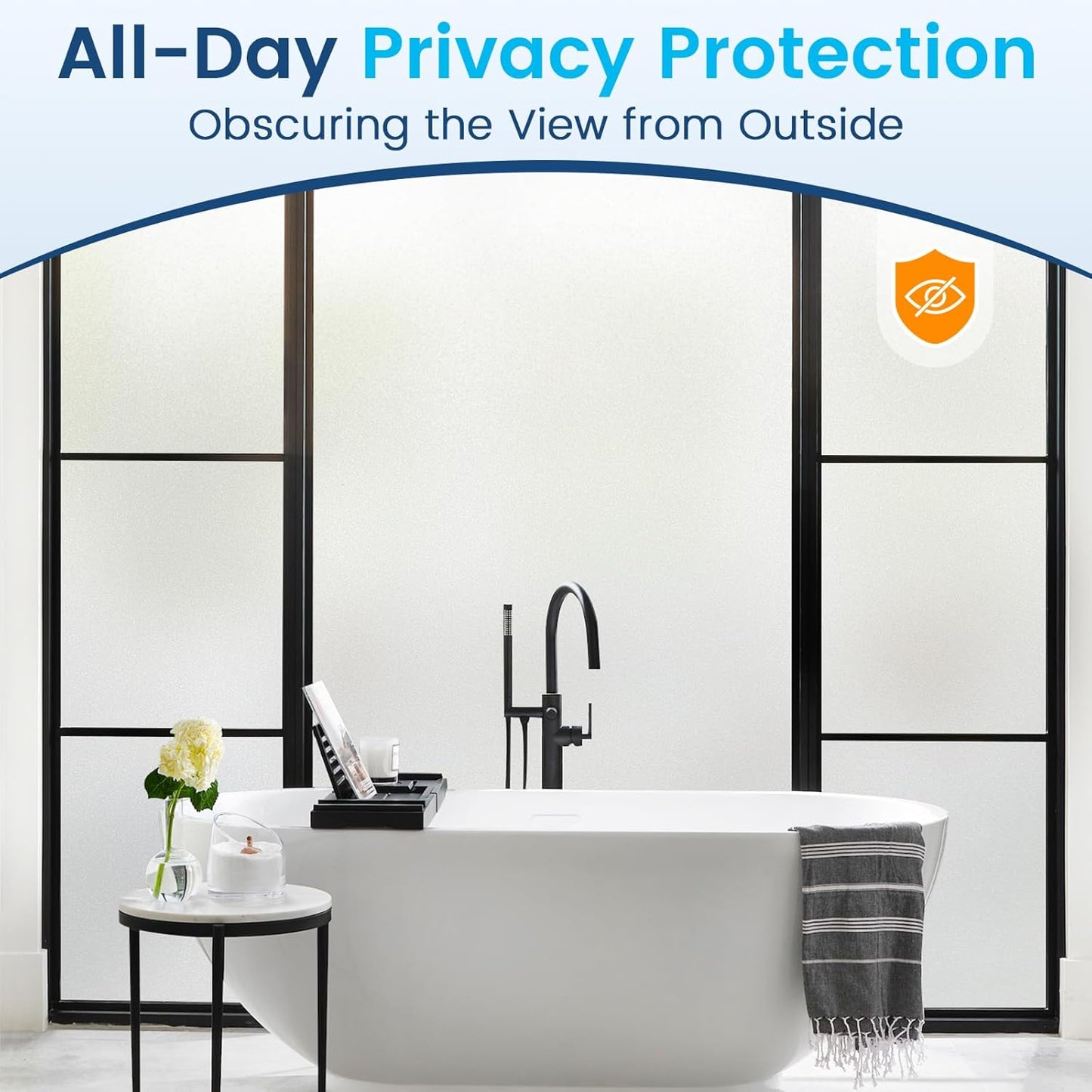 DOWELL Window Privacy Film, Frosted Glass Window Film, Static Cling Non-Adhesive Glass Clings, Sun Blocking Opaque Door Coverings, Reusable Door Sticker for Bathroom Home Office, White, 35.4" x 118"