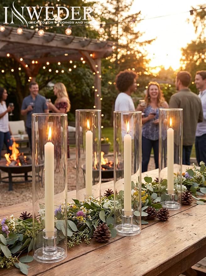 Glass Hurricane Candle Holder: 11.8" Tall Candlestick Holder Bulk with Cylinder Windproof Cover Set of 10 Clear Taper Candle Holders for Wedding Party Birthday Christmas Decor