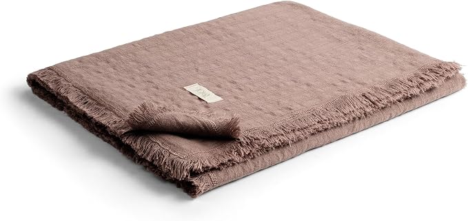 Frig Waffle Throw Blanket with Tassels - 50x66 Inch - 100% Turkish Cotton Tencel Breathable Blend Lightweight Blanket for Couch, Sofa, Bed