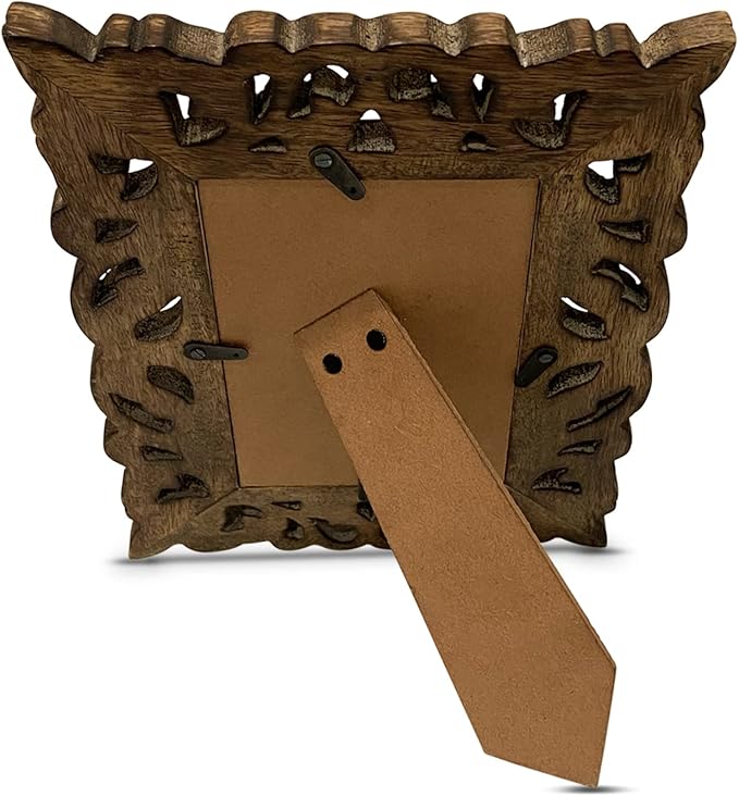 Hand Carved Mango Wood Rustic 4x6 Picture Frame with Real Glass - Aesthetic Vintage Wood Frame for Tabletop Use - Rustic Home Decor Perfect for Your Memories