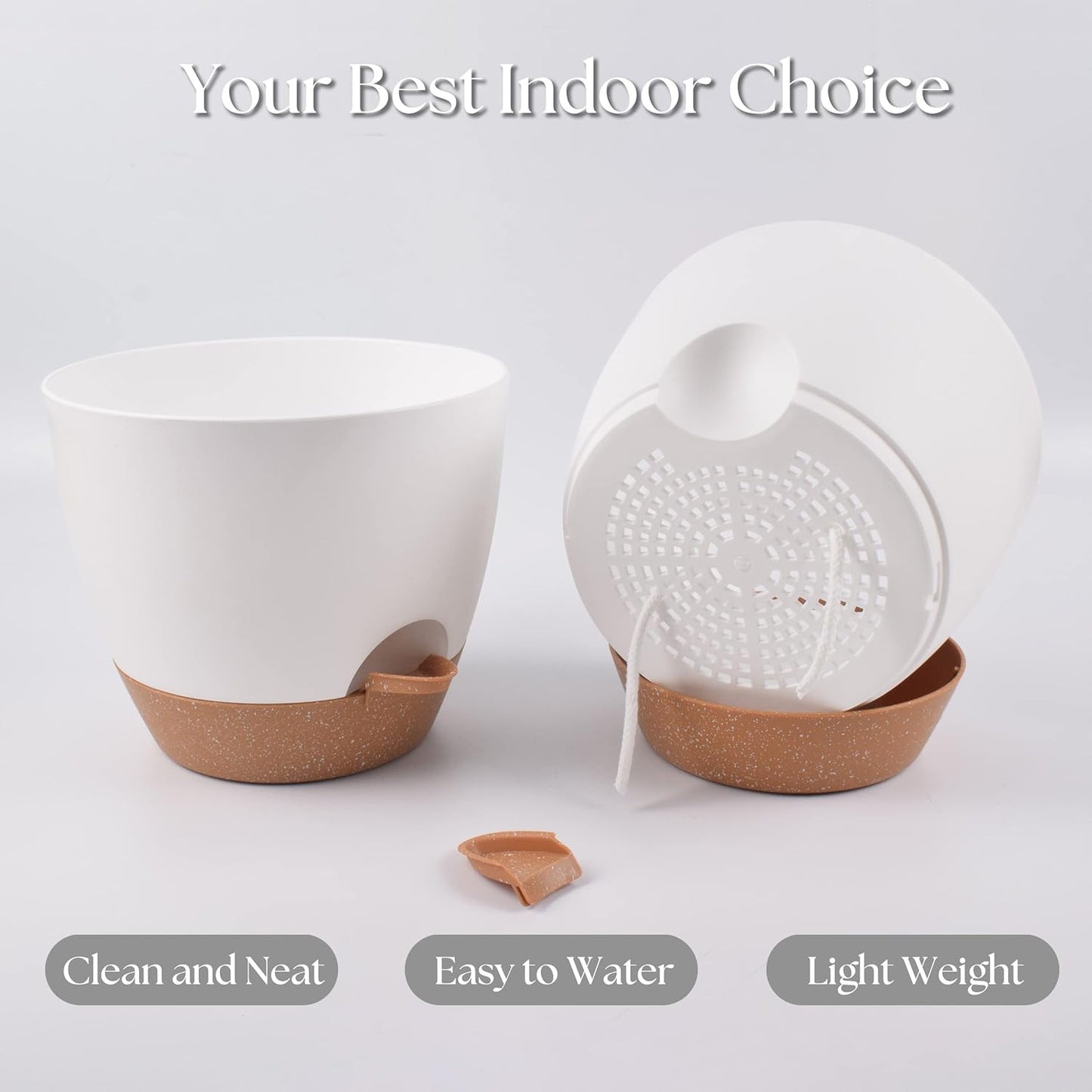 Giraffe Creation Plant Pots Set of 5 (10/9/8/7.5/7 inch), Self-Watering Indoor & Outdoor Flower Planters with Drainage Hole and Reservoir, White