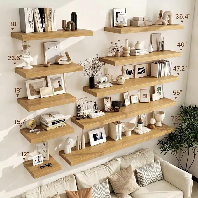Vivelove 12 Inch Deep Floating Shelves 24 inch Long, 24 x 12 Wide Display Shelves with Invisible Brackets, Shelf for Bedroom Bathroom Living Room Office Home, Modern Shelf Set of 2, Oak