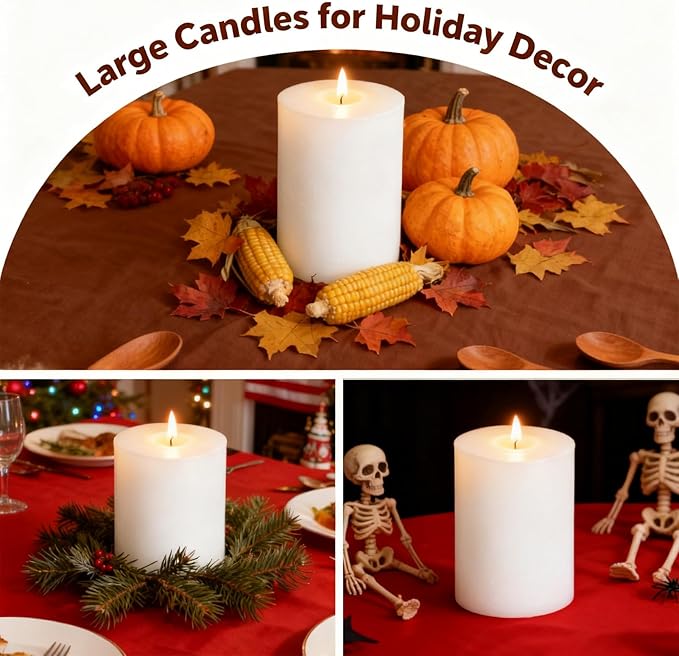 4x6 Inch White Pillar Candles, 2 Packs, 300-Hours Long Burning Time Totally, Unscented Large White Candles for Mantel Decor, Home Holiday Table Decor, Smokeless & Dripless