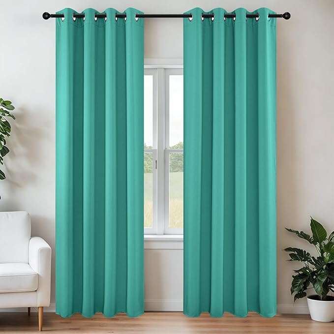 Joydeco Blackout Curtains 95 Inch Length 2 Panels Set, Thermal Insulated Long Curtains& Drapes 2 Burg, Room Darkening Grommet Drapes for Living Room Bedroom Window (W52 x L95 Inch, Peacock Blue)