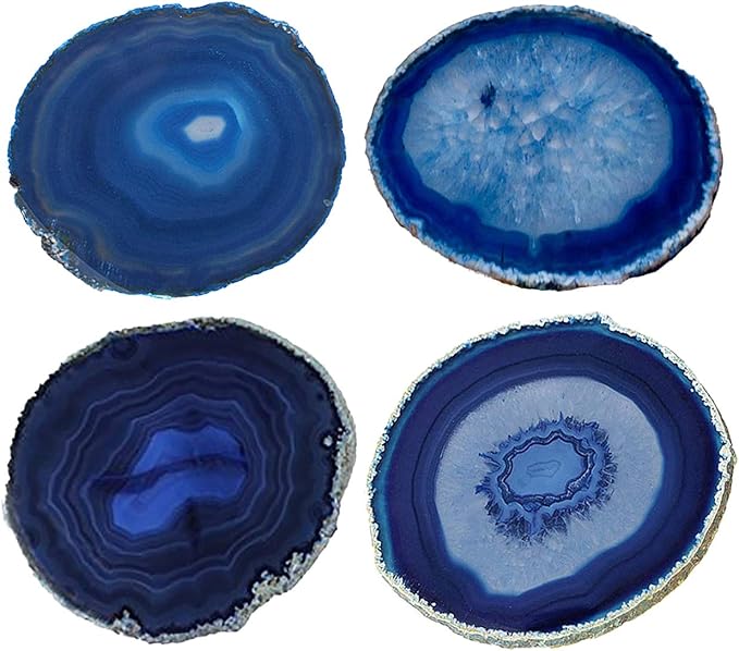 JIC Gem 3-3.5" Dyed Blue Color Agate Coastes Polished Natural Agate Geode Slices Set of 4