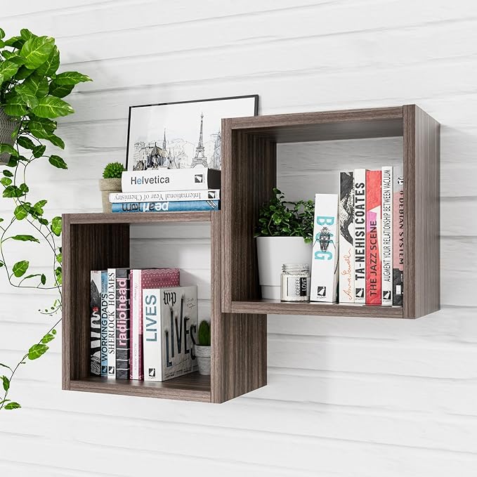Kaboon Cube Floating Shelves Set2, Display Shelves Wall Mount 7.75" D x 12.5" W x 12.5" H, (Eucalyptus, Square 2 Cubes)
