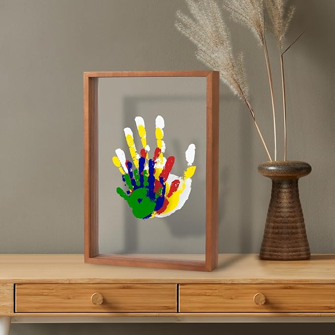 Family Handprint Kit - Gifts for New Parents, Adoption Gifts, Create Lasting DIY Craft Keepsake Wooden Frame -Includes 5 Paint Colors - Transparent Sheets (Brown)