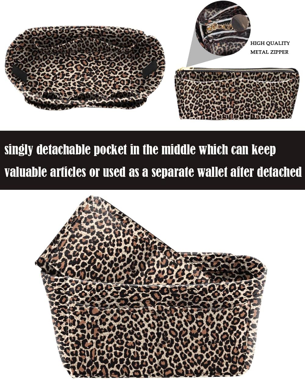 LEXSION Felt Purse Bag Organizer Insert with zipper Bag Tote Shaper Fit Speedy Neverful PM MM