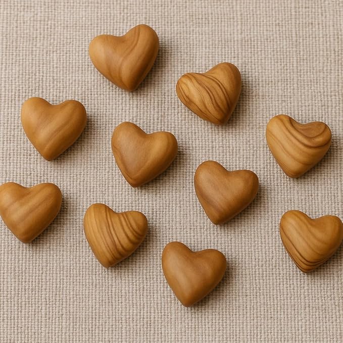 Zuluf Set of 10 Mini Olive Wood Hearts 1.2" Bulk Pack Hand Carved Wooden Hearts Wedding Favors Party Pack Valentine Bowl Filler Decorations Pocket Hug Sympathy Gift Made in Bethlehem w/Certificate