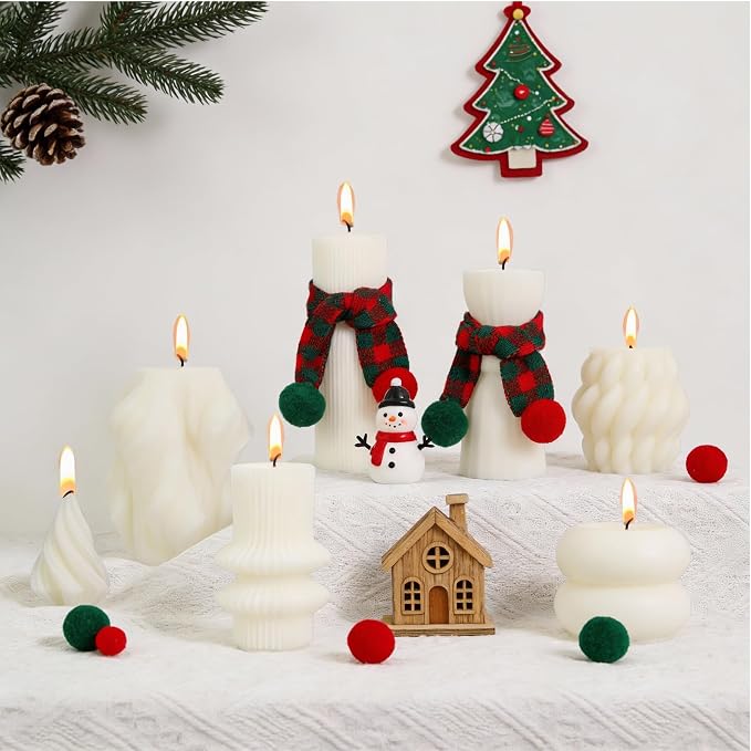 10 Pcs Pillar Candles White Aesthetic Modern Candles Set Soy Wax Handmade Ribbed Decor for Housewarming Gift, Home Decor, Table Decor, Shelf