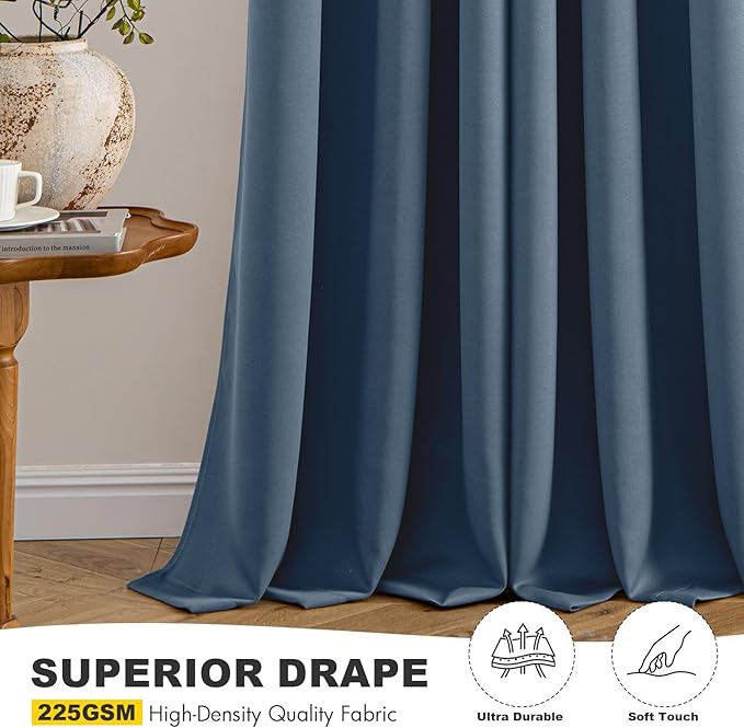 MIULEE Stone Blue Blackout Curtains for Bedroom Living Room 63 Inches Long 2 Panels, Thermal Insulated Room Darkening Drapes Solid Grommet Noise Reduction Light Blocking Window Treatments 50x63 Inch