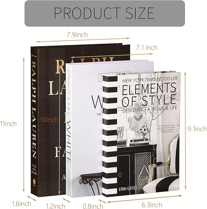 Set of 3 Decorative Books for Home Decor,Stylish Fake Books for Decoration, Aesthetic Decor Books Set for Coffee Table,Bookshelf,Mantel,Living Room,Hotel,Villa Decor,Storage Box for Photos