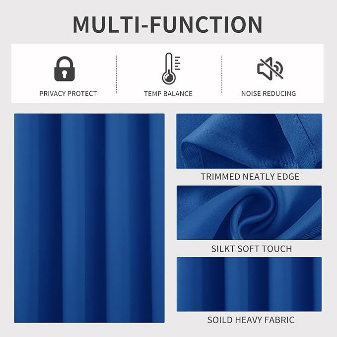 Joydeco Blackout Curtains 108 Inches Long 1 Panel, Thermal Insulated Long Curtains& Drapes 1 Piece, Room Darkening Grommet Drapes for Living Room Bedroom Window (W70 x L108 Inch, Royal Blue)