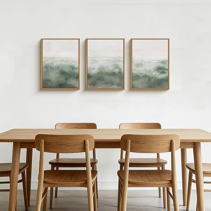 Abstract Sage Green Framed Canvas Wall Art,Neutral White and Grey Wall Decor,Modern Pastel Wall Painting,Illustrations Artwork for Living Room,Bedroom,Dining Room,Office -12"x16"x3
