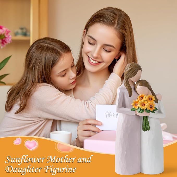 Sunflower Mother Daughter Figurine, Hand-Painted Resin Figure, Gift for Mom from Daughter with Gift Box, Perfect for Mother’s Day, Birthday, Christmas.