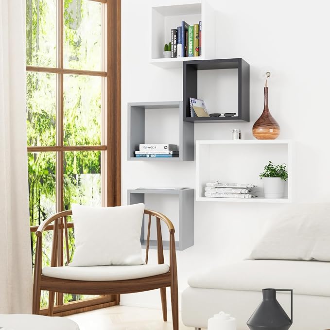 Kaboon Cube Shelves Set2, Black Display Shelves Wall Mount 7.75" D x 12.5" W x 12.5" H, (Black, Square 2 Cubes)
