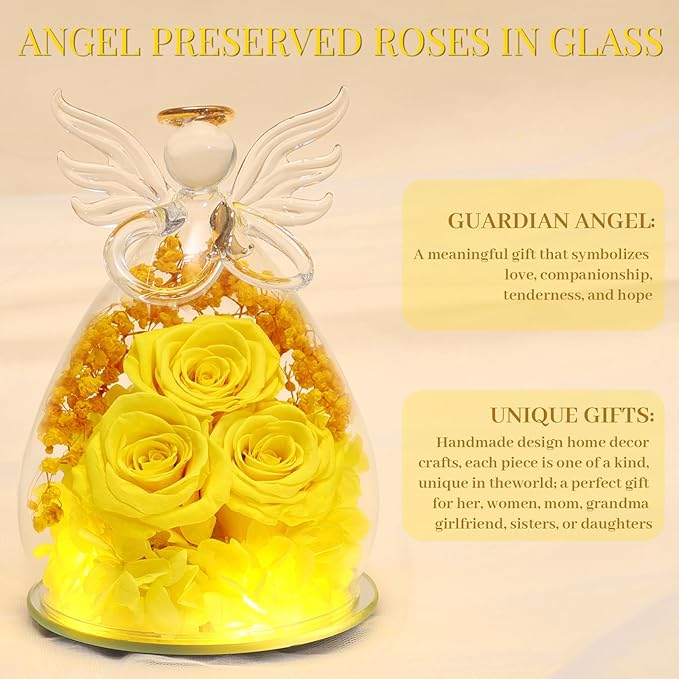 Beferr Mothers Day Mom Birthday Gifts for Women, Fresh Flowers for Delivery Forever Preserved Rose in Glass Angel Figurine, Anniversary Christian Real Rose for Grandma Nana Wife Mum from Daughter Son