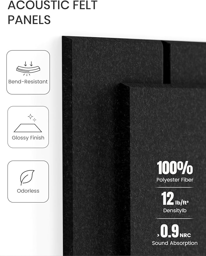 Fluxynara Felt Bulletin Board Tiles Large 36" x 24" Cork Board Alternative-6 Pack with 40 Adhesive Tabs, Thick Slat Wall Panels for Office Decor, Push Pin Board Wall Organizer Alternative - Black
