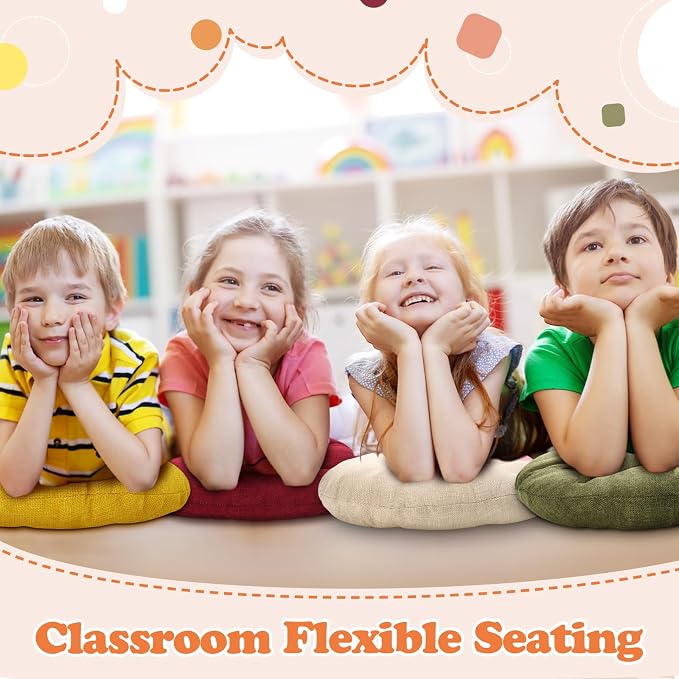 Fumete 8 Pcs 16 Inch Floor Cushions Pillow for Kids Bulk Classroom Round Flexible Seating Floor Cushions for Students Home Daycare School Reading Corner Yoga Meditation Picnic (Warm Earthy Tones)