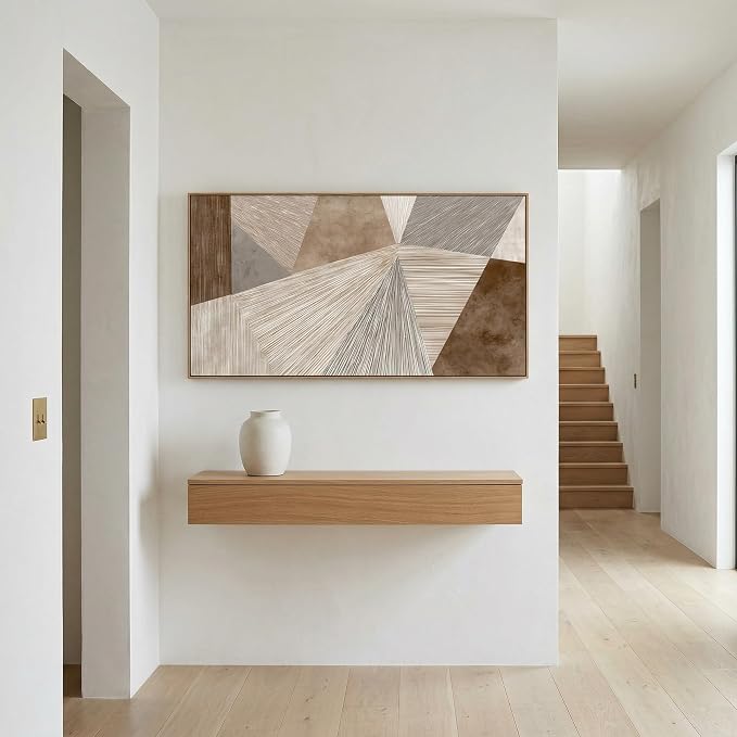 HUADAOART Abstract Geometric Wall Art Neutral Tones Beige Brown and Gray Framed Canvas Print 58 x 30 in Artwork Home Decor for Living Room Bedroom, Office Wall Decoration Ready to Hang