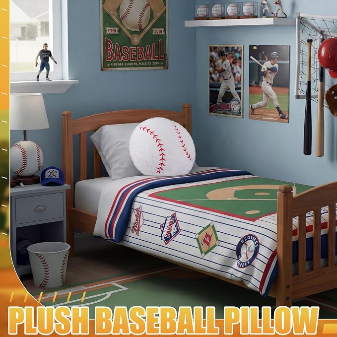 Juexica 18 Inch Baseball Pillow for Boys Room, Soft Plush Baseball Decorative Pillow, Sports Theme Bedroom Decor for Kids Playroom Sofa Bed