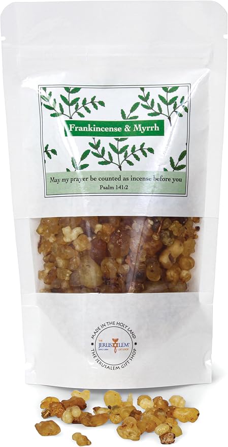 Frankincense and Myrrh Holy Incense from Jerusalem in a Gift Pack - Sacred Jerusalem Aromatic Granules - Traditional Biblical Scents for Home & Worship, A Church Incense