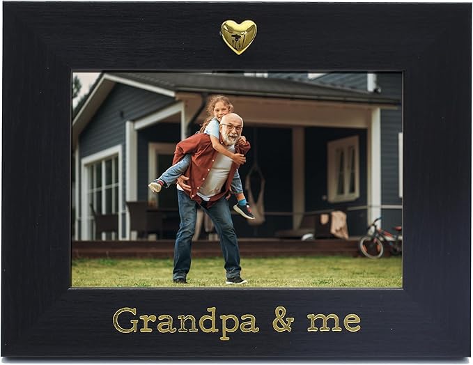 MIMOSA MOMENTS "Grandpa & Me Black 4x6 Picture Frame with Gold Heart Ornament, Tabletop Display, Father's Day Birthday Gift for Grandpa from Granddaughter Grandson