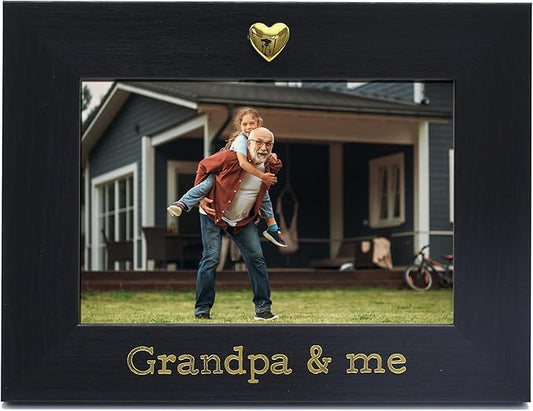 MIMOSA MOMENTS "Grandpa & Me Black 4x6 Picture Frame with Gold Heart Ornament, Tabletop Display, Father's Day Birthday Gift for Grandpa from Granddaughter Grandson