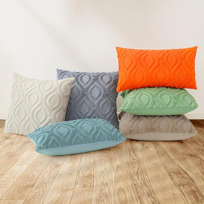 decorUhome Throw Pillow Covers 16x16 Inch Set of 2, Soft Plush Faux Wool Orange Solid Couch Pillow Covers, Accent Farmhouse Neutral Square Pillow Cases for Sofa Bed Living Room