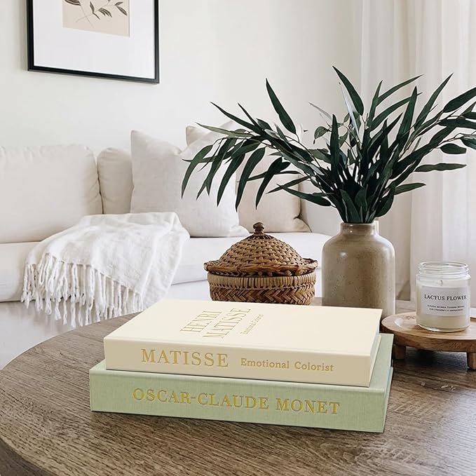 Decorative Books for Home Decor - Stackable Fake Books Storage Box for Coffee Table - Set of 2 Linen Faux Books Double as Libros Decorativos and Photo Storage, Sage