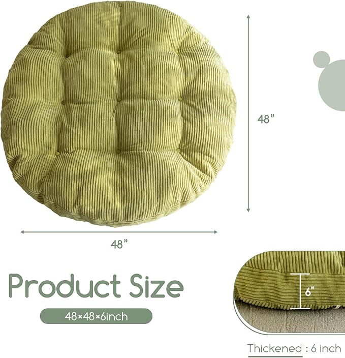 HIGOGOGO Papasan Chair Cushion with Corduroy Cover (Without Chair), 48 x 48 Inch Supportive Cushion, Overstuffed Chair Cushion,Green